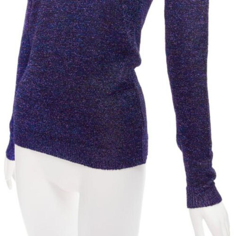 Pull col V en lurex bleu nuit et violet pailleté MIU  IT40 S en vente 2