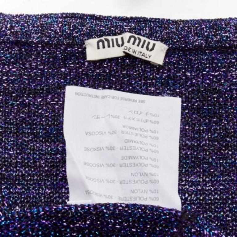 Pull col V en lurex bleu nuit et violet pailleté MIU  IT40 S en vente 3