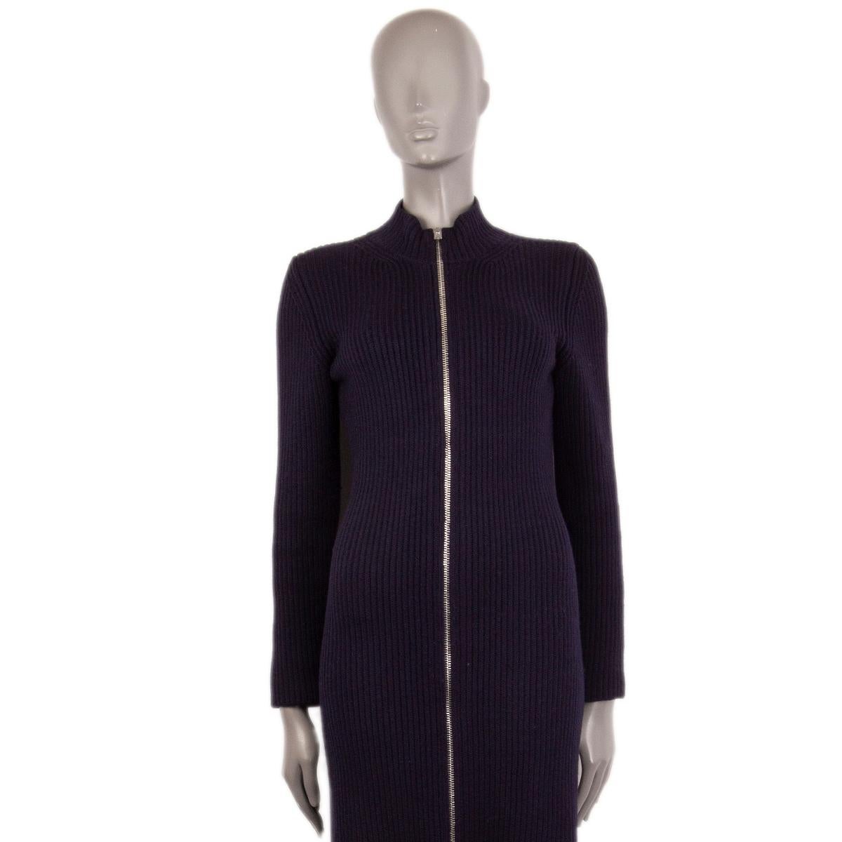 Black MIU MIU midnight blue wool RIB ZIP FRONT KNIT Coat Jacket 42 M For Sale