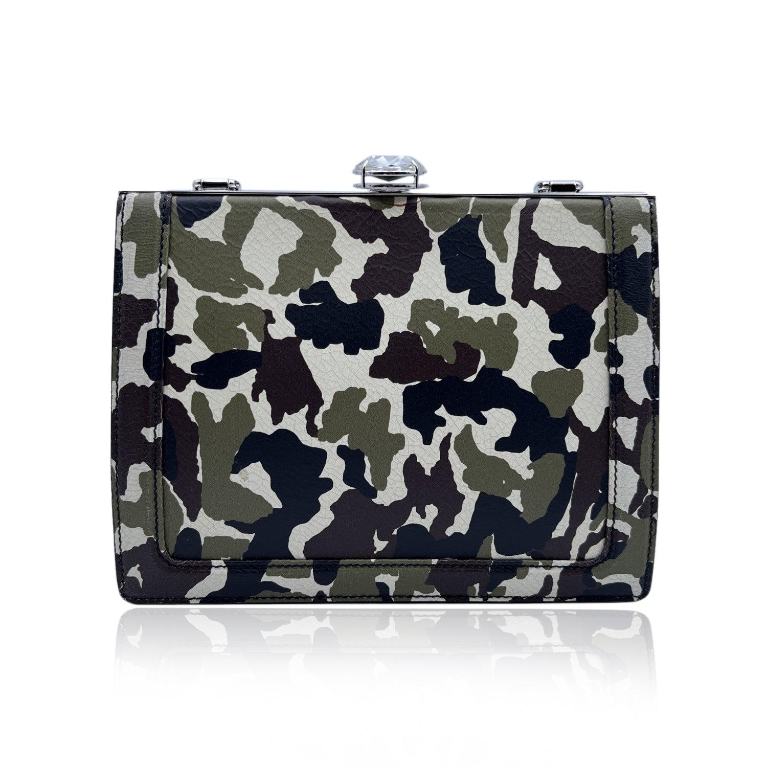 Miu Miu Military Green Camouflage Leather Handbag with Crystal In Good Condition In Rome, Rome