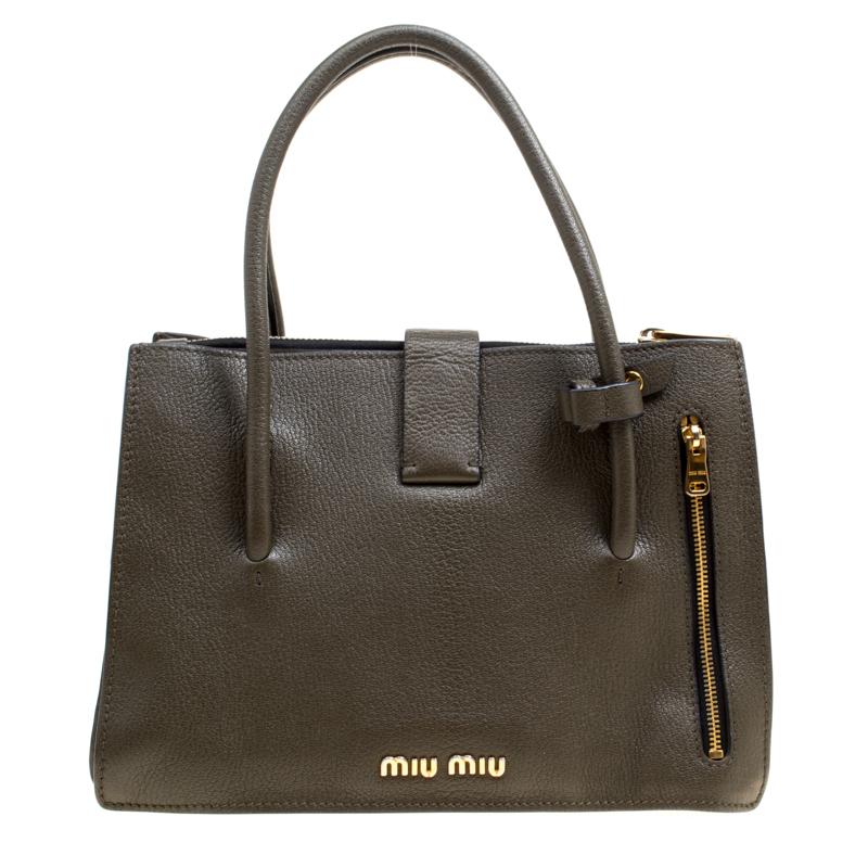 Miu Miu Military Green Madras Leather Top Handle Bag at 1stDibs 