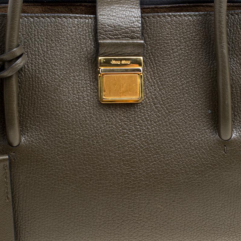Black Miu Miu Military Green Madras Leather Top Handle Bag