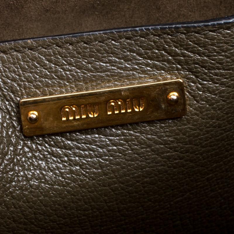 Women's Miu Miu Military Green Madras Leather Top Handle Bag