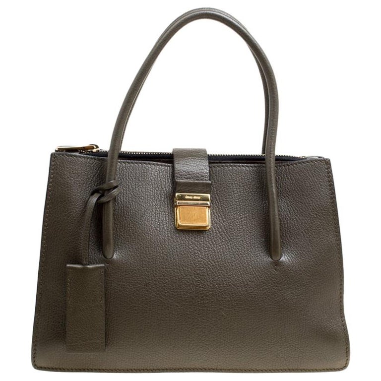 Used MIU MIU Madras/2Way/Handbag/Leather/Gray Bag