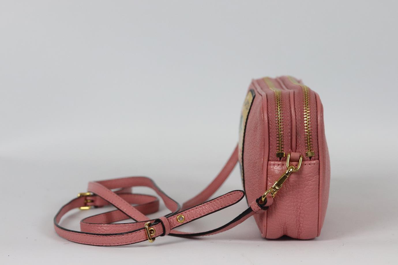 Brown Miu Miu Mini Badge Appliquéd Textured Leather Shoulder Bag For Sale