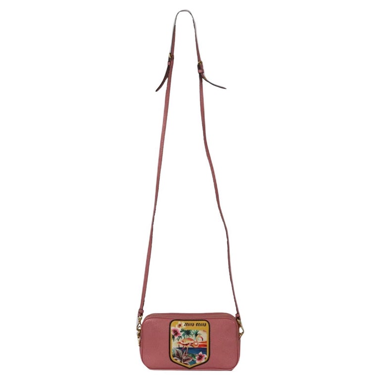 Miu Miu Mini Badge Appliquéd Textured Leather Handbag For Sale at 1stDibs