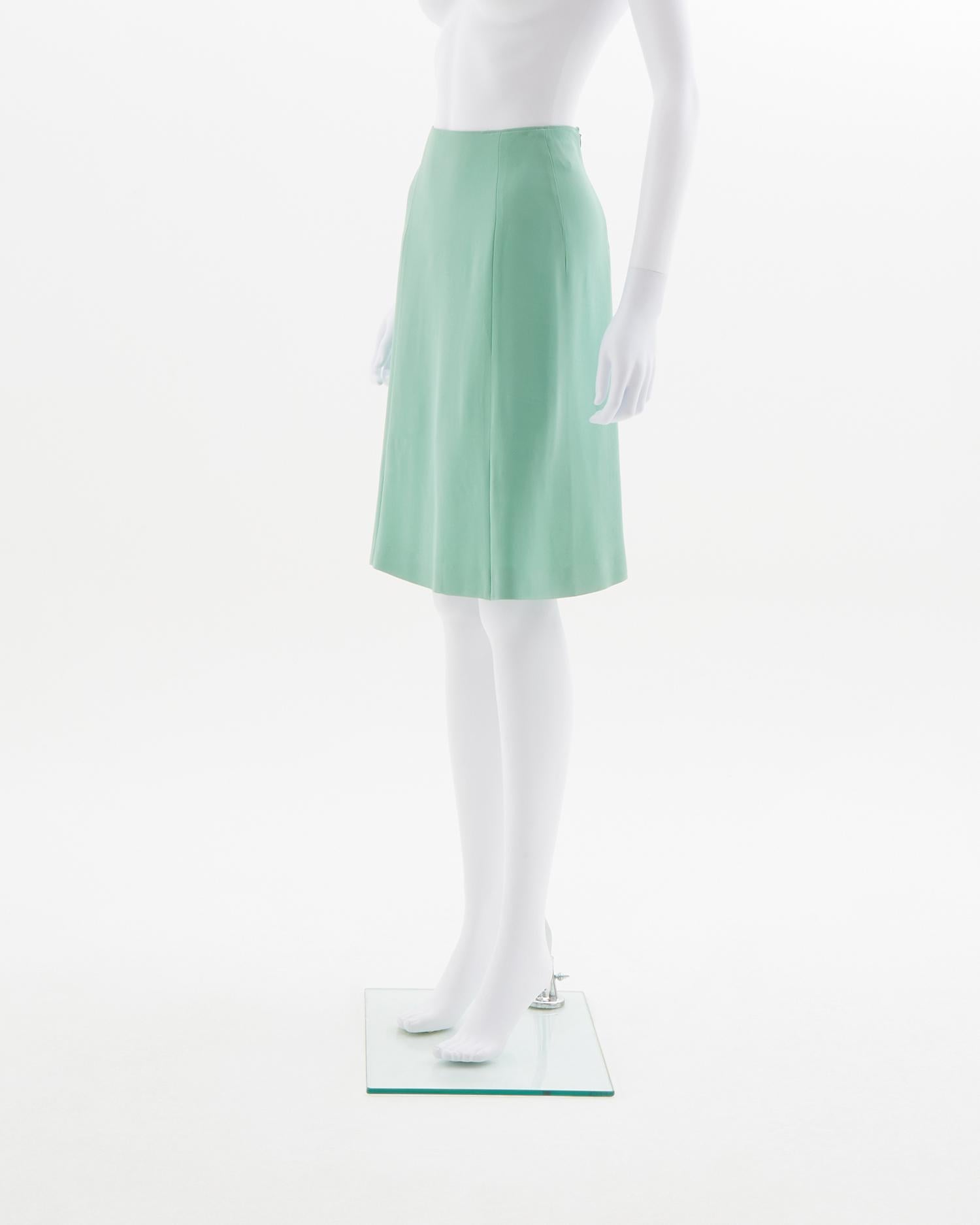 Women's Miu Miu mint beaded embellished crewneck top & mint pencil skirt set, ss 2004 For Sale