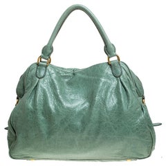 Miu Miu Mint Green Leather Lily Distressed Satchel