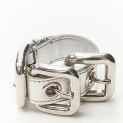 MIU MIU mirrored silver leather XL buckle punk cuff bracelet
