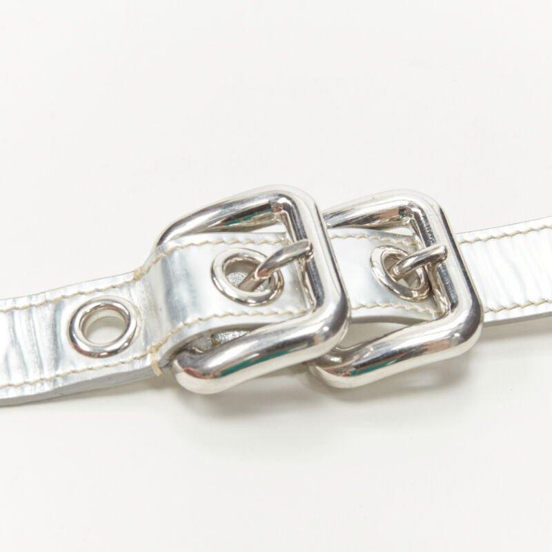 MIU MIU mirrored silver leather XL buckle punk cuff bracelet For Sale 3
