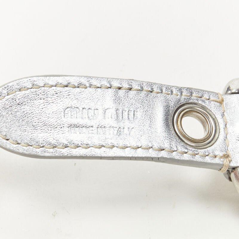 MIU MIU mirrored silver leather XL buckle punk cuff bracelet For Sale 4