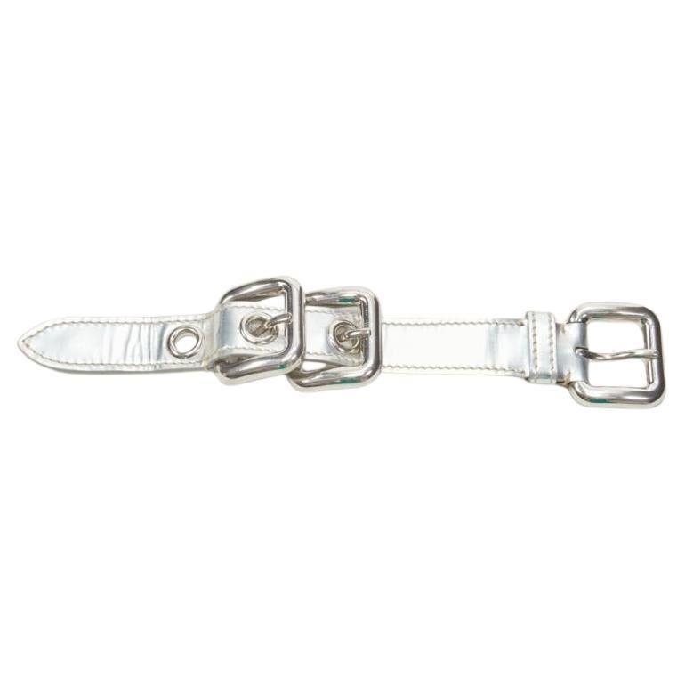MIU MIU mirrored silver leather XL buckle punk cuff bracelet