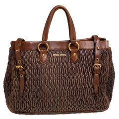 Miu Miu Mocha Brown Matelasse Leather Buckle Tote