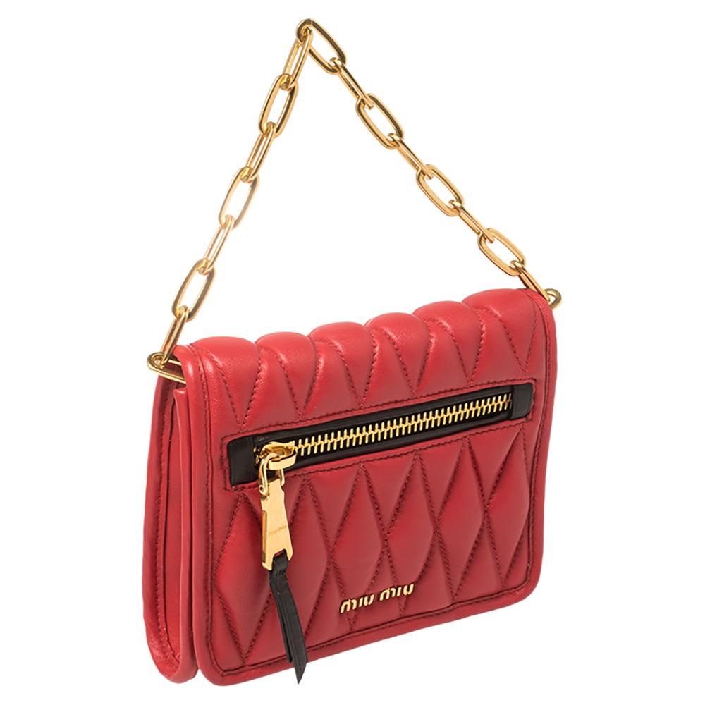 Pink Miu Miu Multicolor Diamond Quilted Leather Flap Crossbody Bag