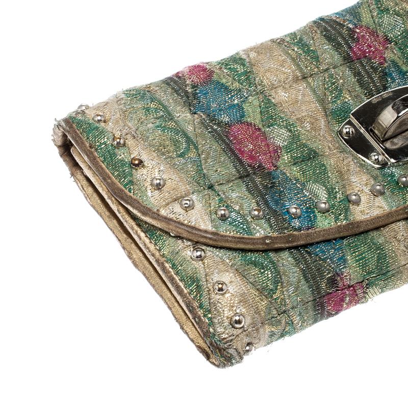 Miu Miu Multicolor Embellished Jacquard Clutch For Sale 2