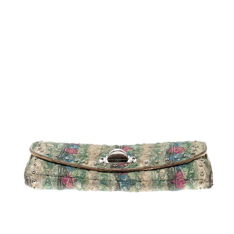 Miu Miu - Pochette en jacquard embellie multicolore Excellent état - En vente à Dubai, Al Qouz 2