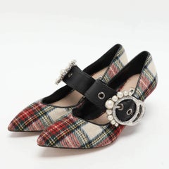 Miu Miu Multicolor Fabric and Leather Embellished Mary Jane Pumps Size 38
