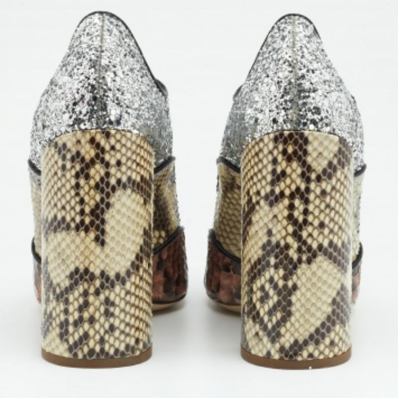 Miu Miu Multicolor Glitter and Python Mary Jane Block Heel Pumps Size 35 For Sale 3