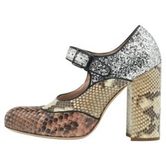 Miu Miu Multicolor Glitter and Python Mary Jane Block Heel Pumps Size 35
