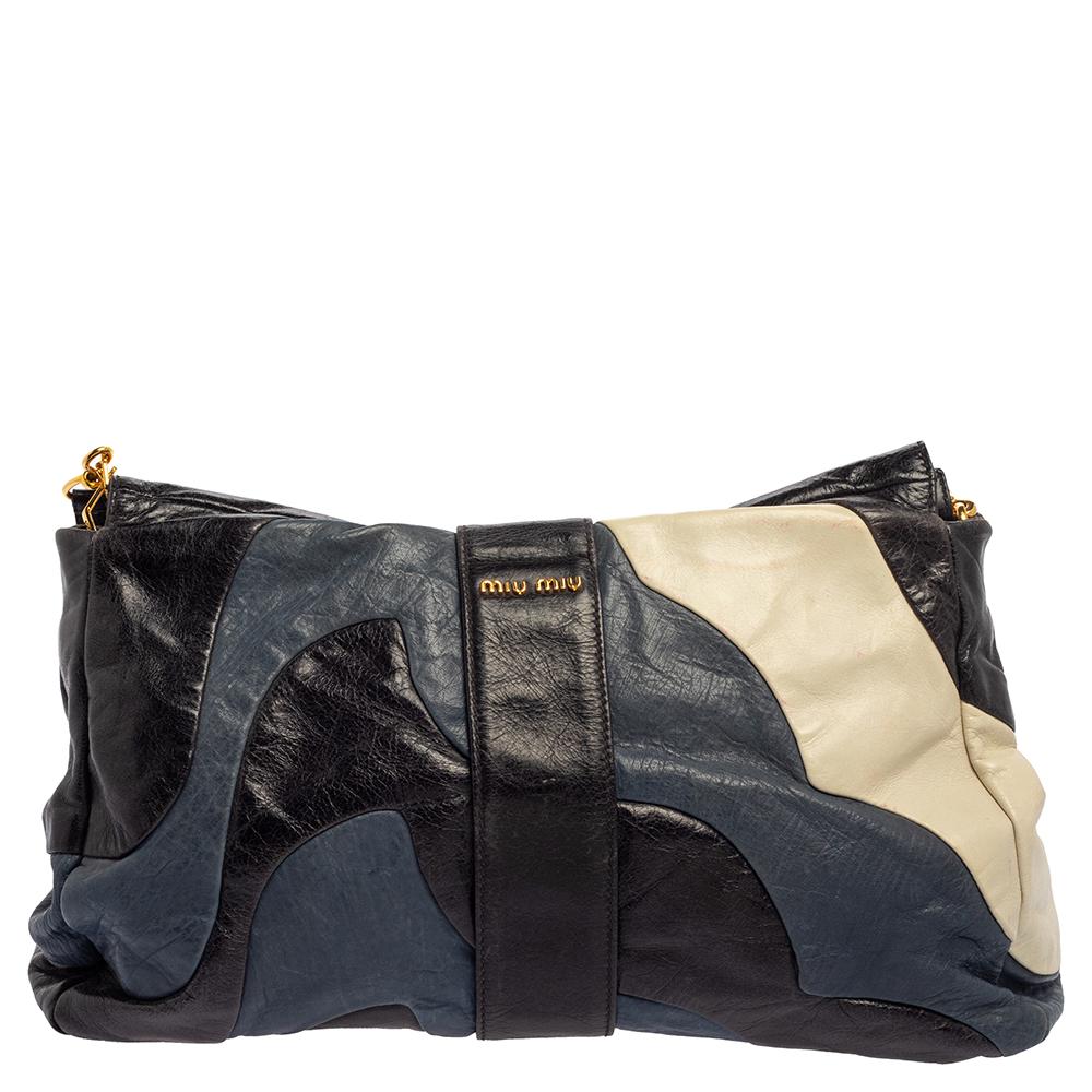 Black Miu Miu Multicolor Leather Crystal Embellished Colorblock Flap Shoulder Bag