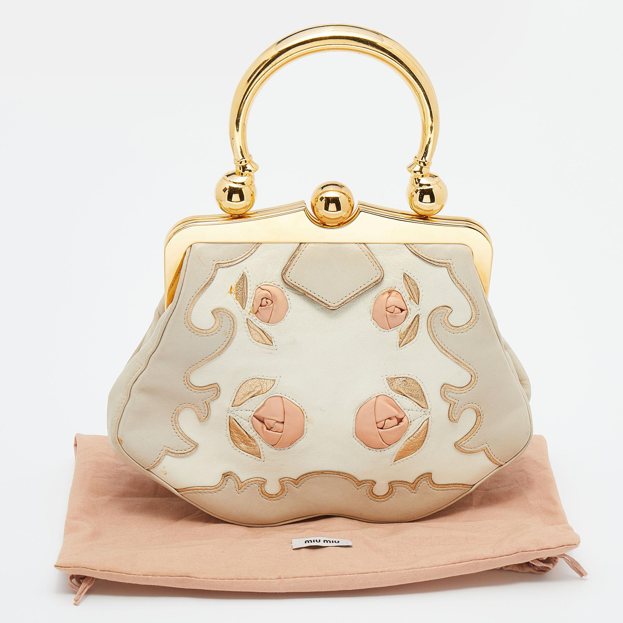 Beige Miu Miu Multicolor Leather Frame Top Handle Bag