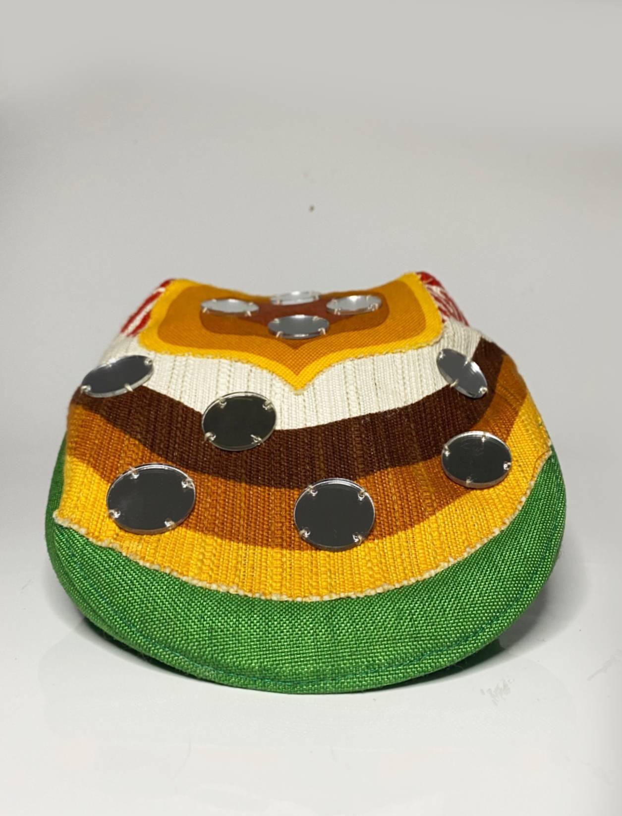 miu miu Multicolor Linen Cotton Flat Cap with glass details  For Sale 6