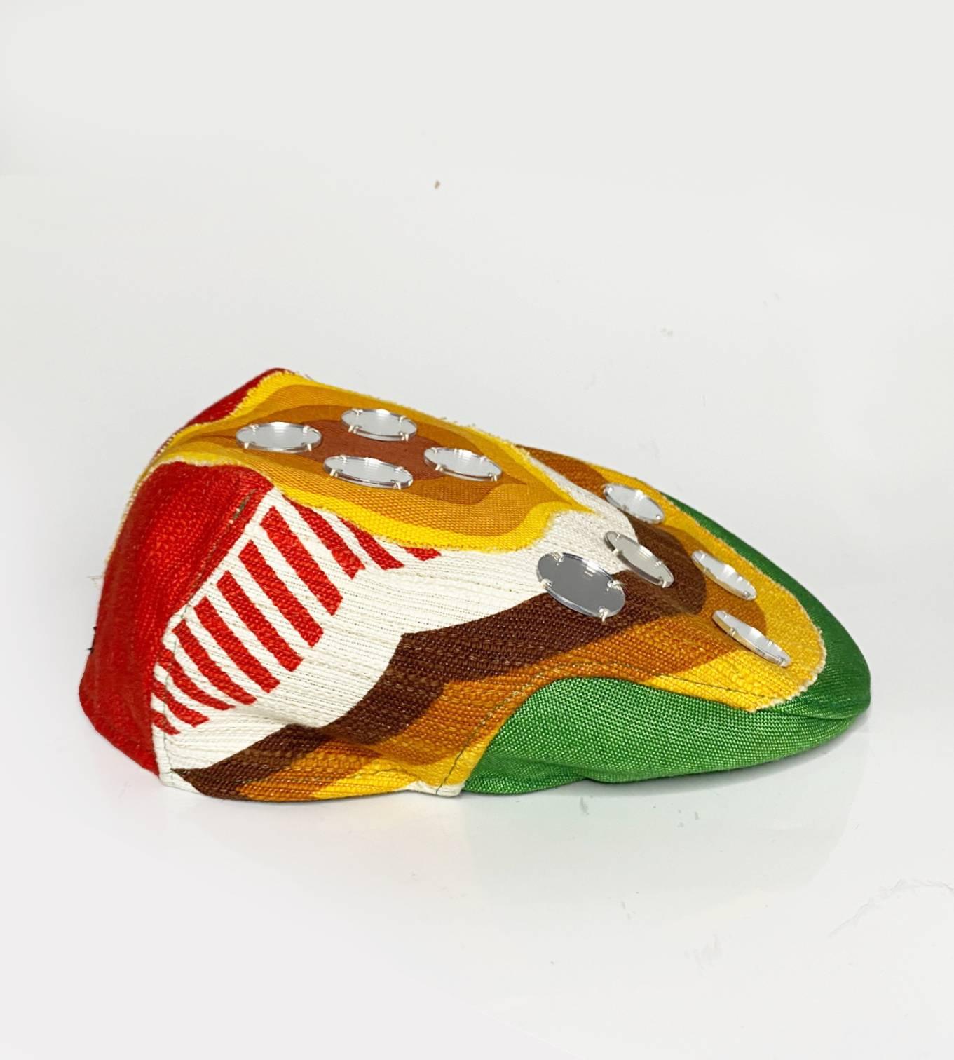 miu miu Multicolor Linen Cotton Flat Cap with glass details  For Sale 1
