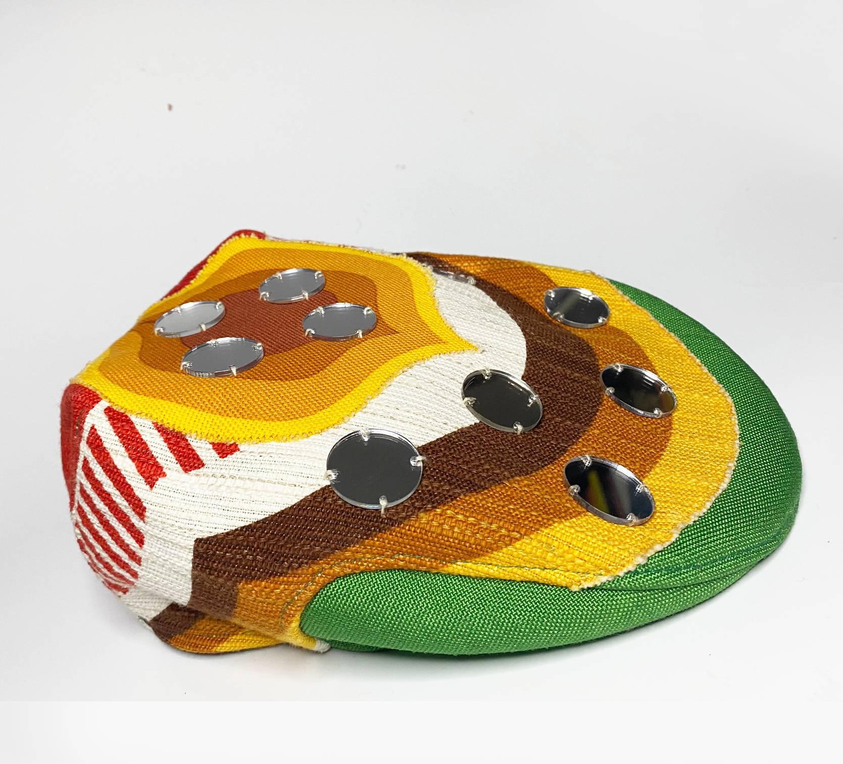 miu miu Multicolor Linen Cotton Flat Cap with glass details  For Sale 3