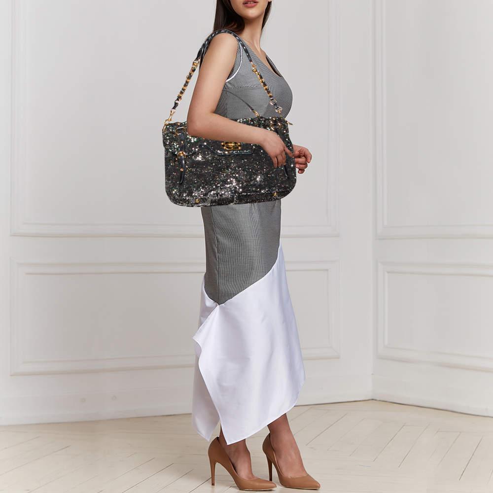 Miu Miu Multicolor Paillette Sequins Turnlock Top Handle Bag In Good Condition In Dubai, Al Qouz 2