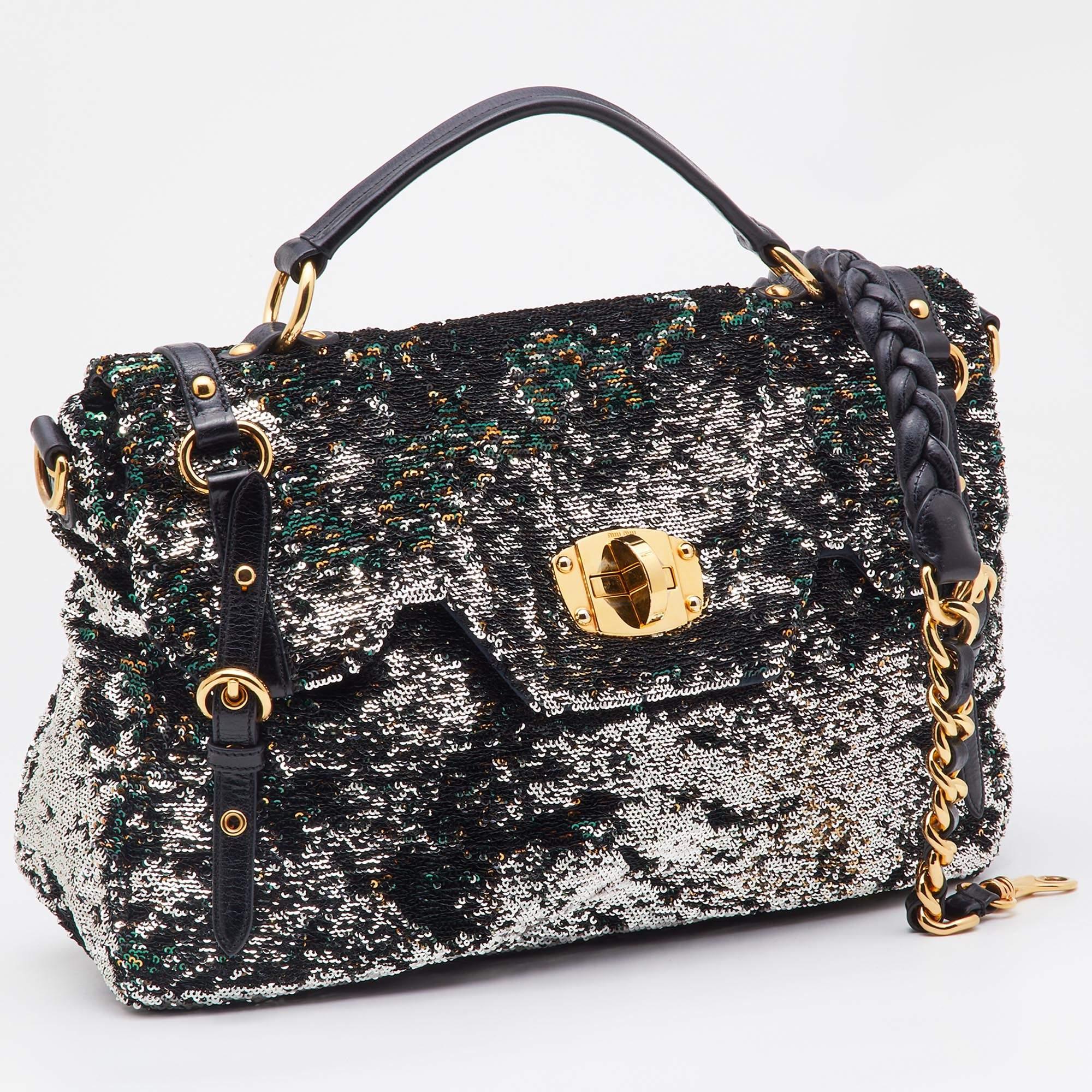 Women's Miu Miu Multicolor Paillette Sequins Turnlock Top Handle Bag