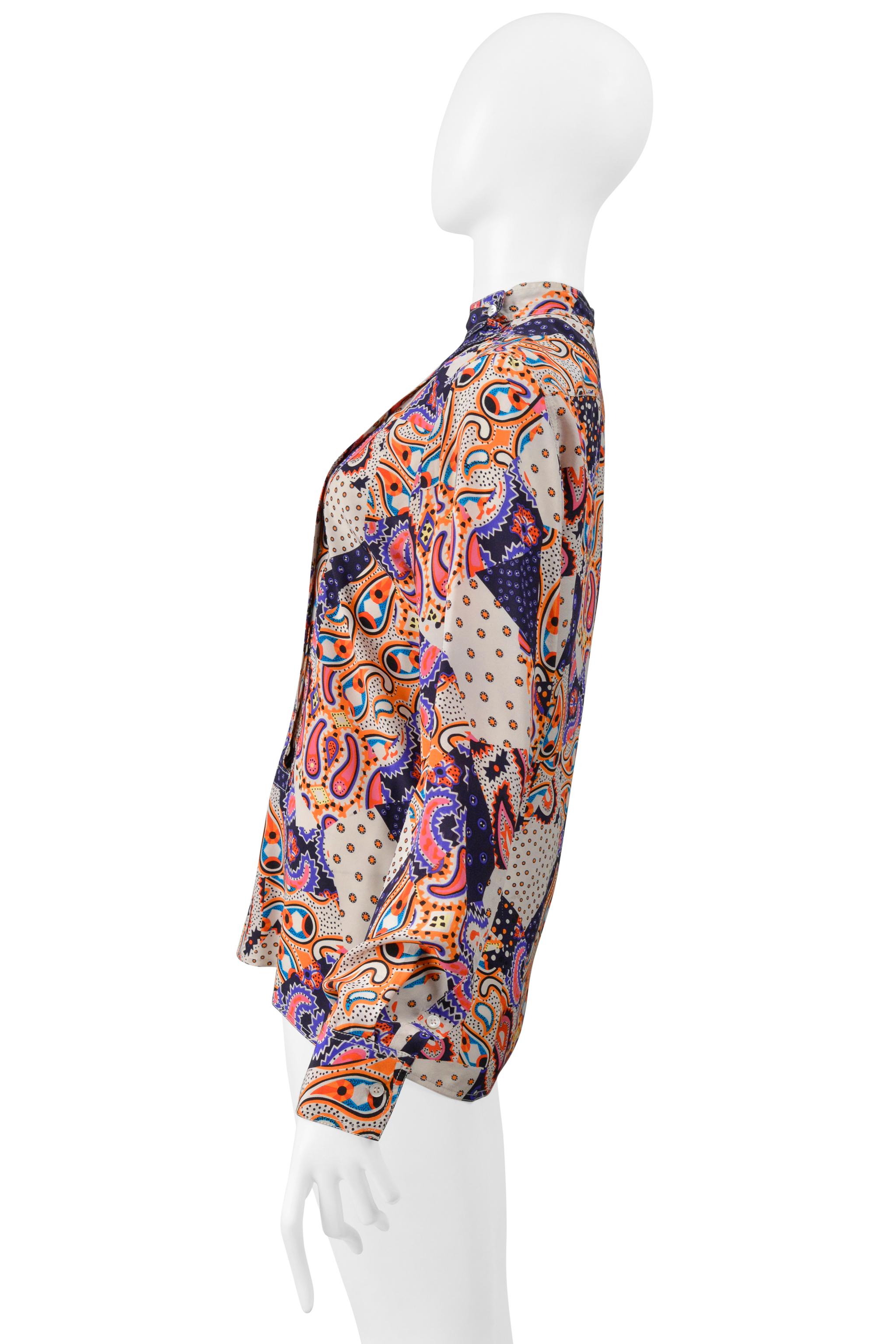 Beige Miu Miu Multicolor Paisley Long Sleeve Blouse Top For Sale