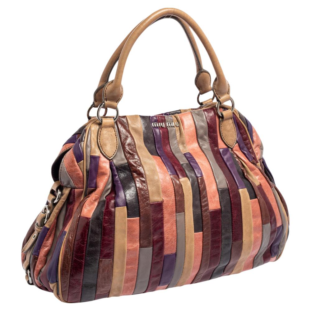 Miu Mehrfarbige Patchwork-Ledertasche 8