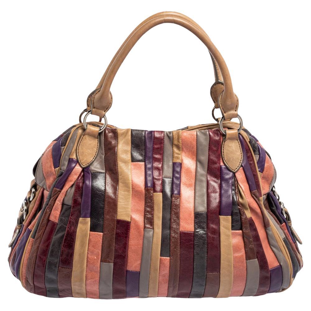 Miu Mehrfarbige Patchwork-Ledertasche (Braun)