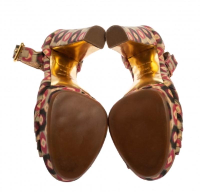 Miu Mehrfarbige bedruckte Stoff-Sandalen mit Knöchelriemen Größe 38,5 im Angebot 2