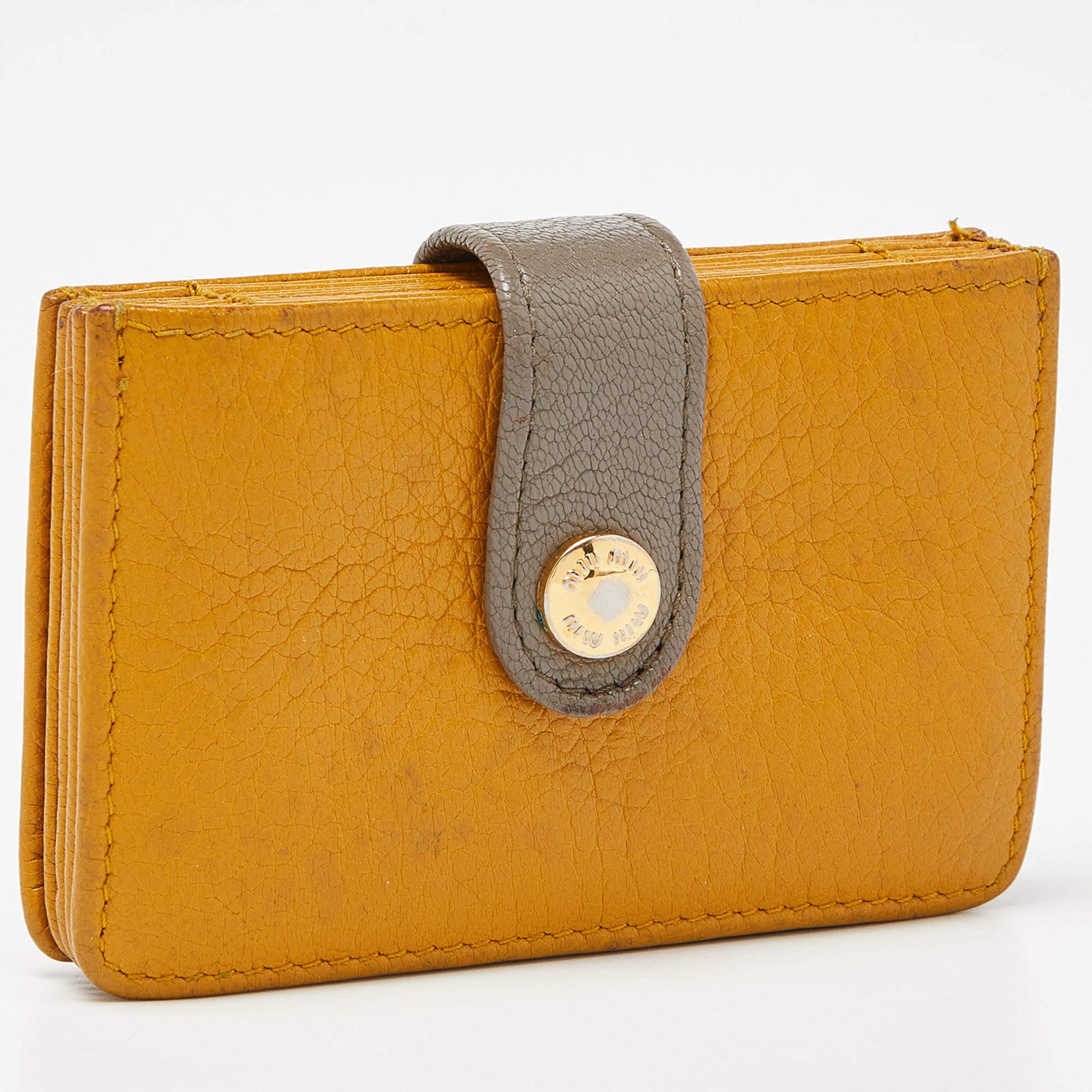 Orange Miu Miu Mustard/Grey Leather Card Case For Sale