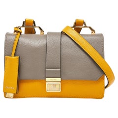 Used Miu Miu Mustard/Grey Madras Leather Bandoliera Crossbody Bag