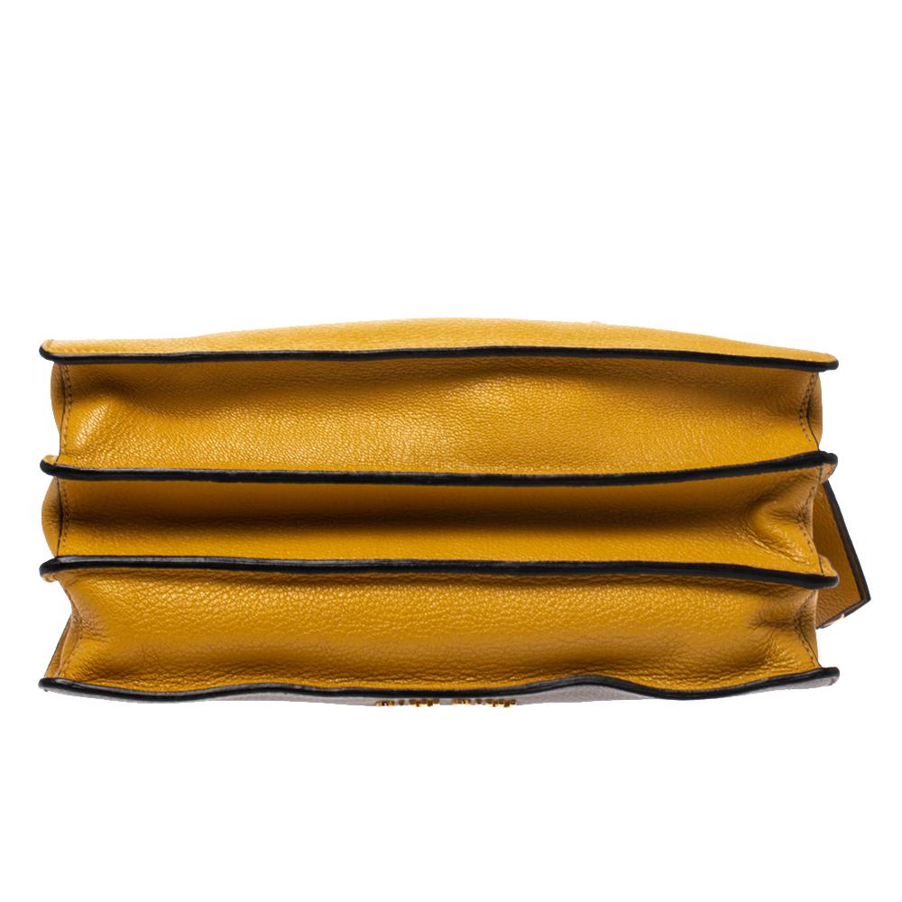 Miu Miu Senf/Grau Madras Leder Push Lock Top Handle Tasche Damen