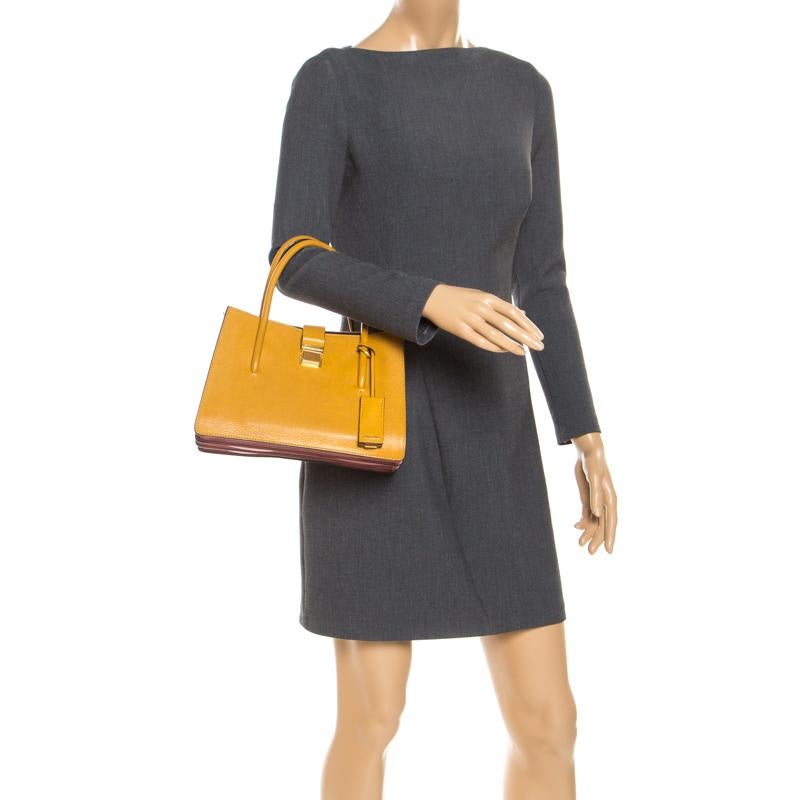 Brown Miu Miu Mustard Leather Medium Madras Tote