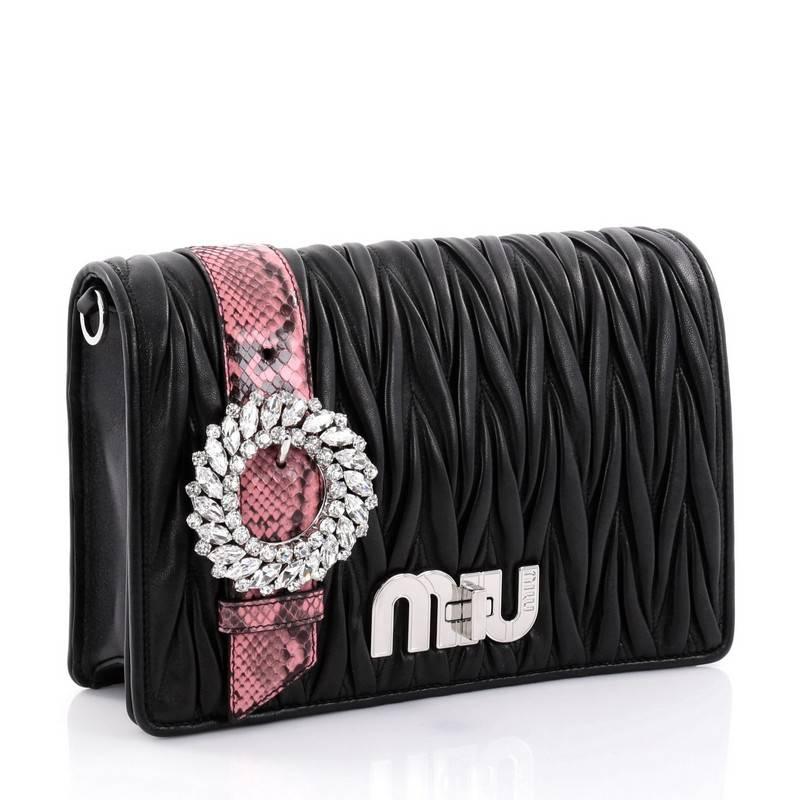 Black Miu Miu My Logo Shoulder Bag Matelasse Leather with Python Small