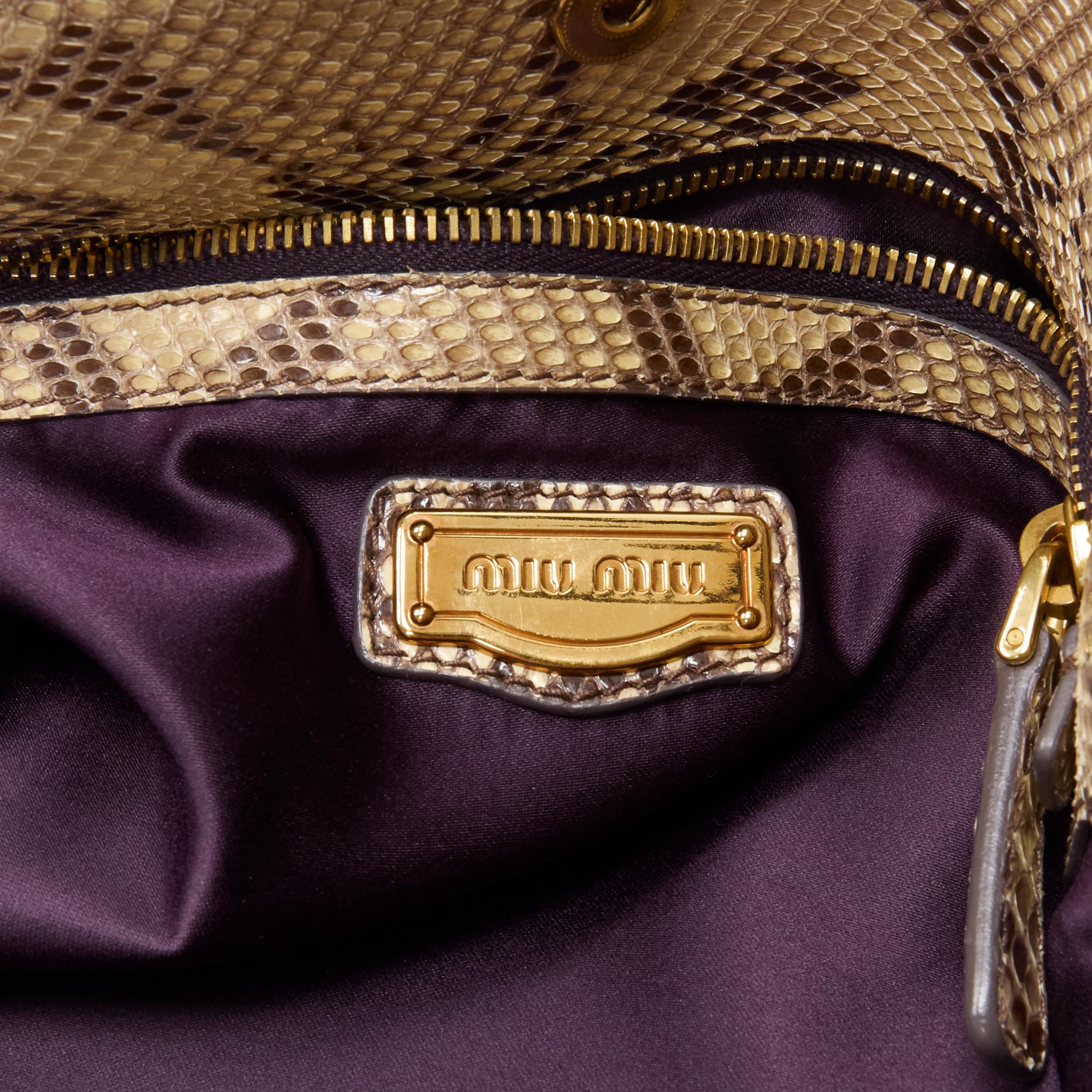 MIU MIU natural scaled genuine python leather gold hardware shoulder hobo bag 3