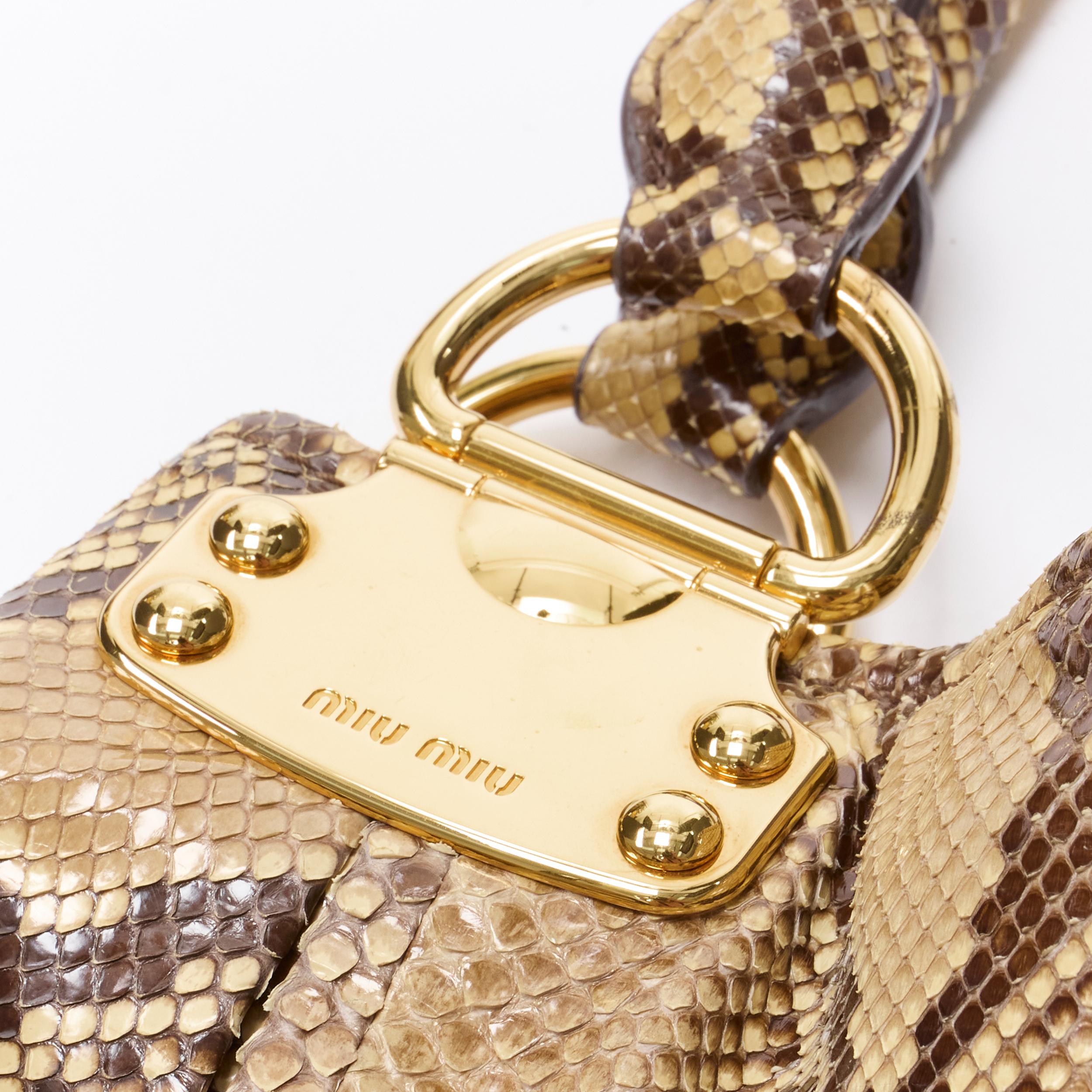 MIU MIU natural scaled genuine python leather gold hardware shoulder hobo bag In Excellent Condition In Hong Kong, NT