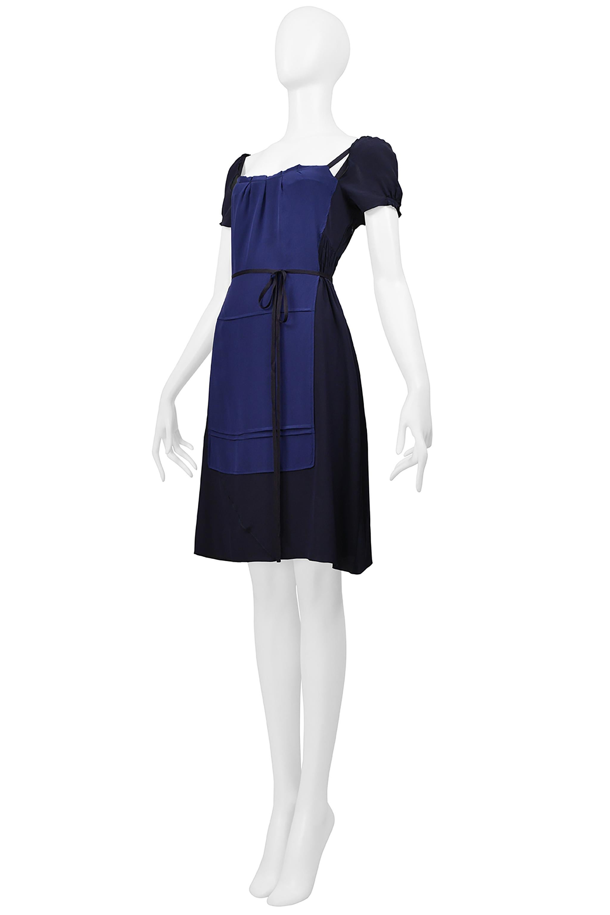 Black Miu Miu Navy & Blue Apron Dress With Cutouts And Ribbons 2006 For Sale