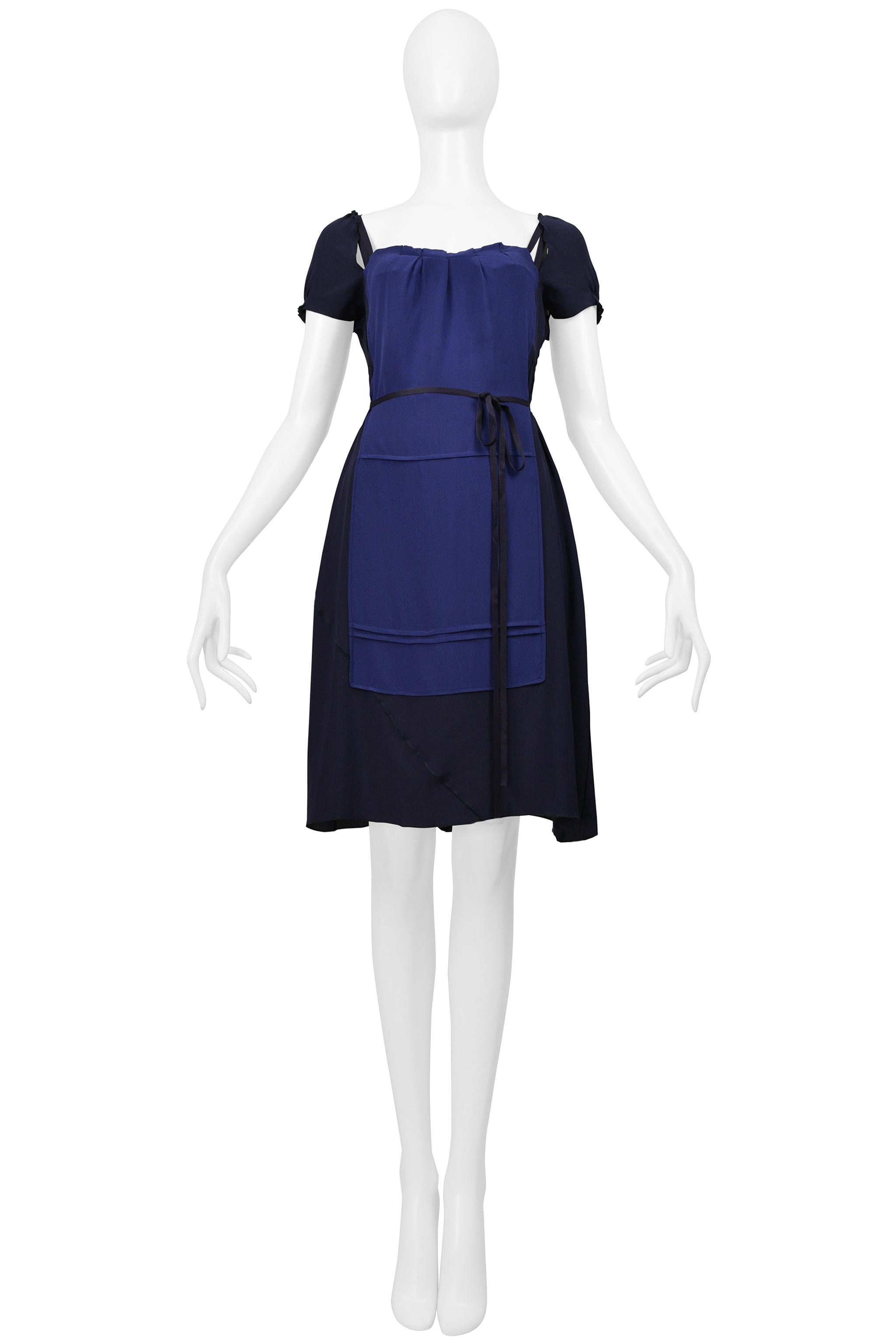 Miu Miu Navy & Blue Apron Dress With Cutouts And Ribbons 2006 In Excellent Condition For Sale In Los Angeles, CA