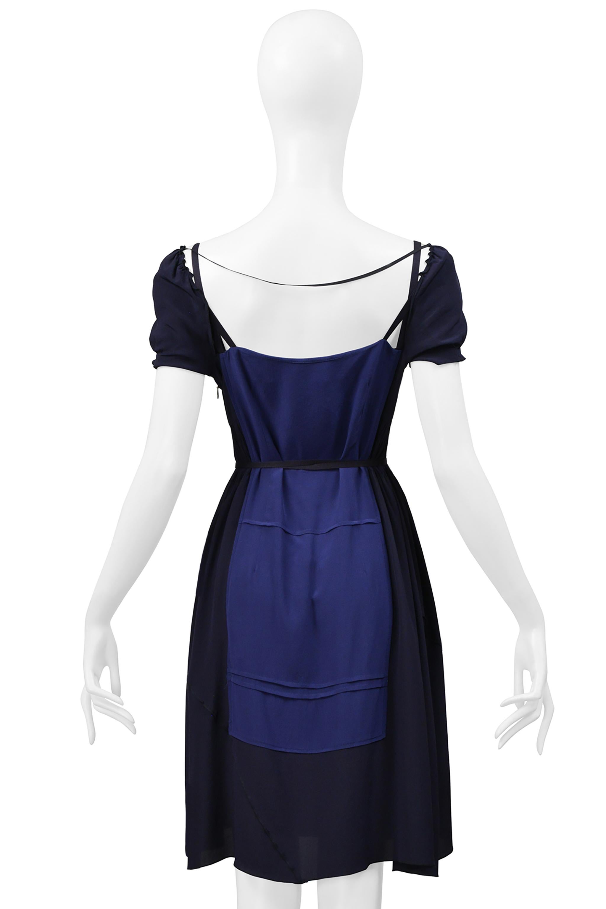 Women's Miu Miu Navy & Blue Apron Dress With Cutouts And Ribbons 2006 For Sale
