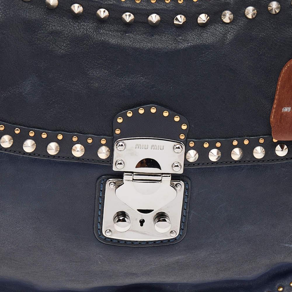 Miu Miu Navy Blue/Brown Leather Studded Chain Shoulder Bag 5