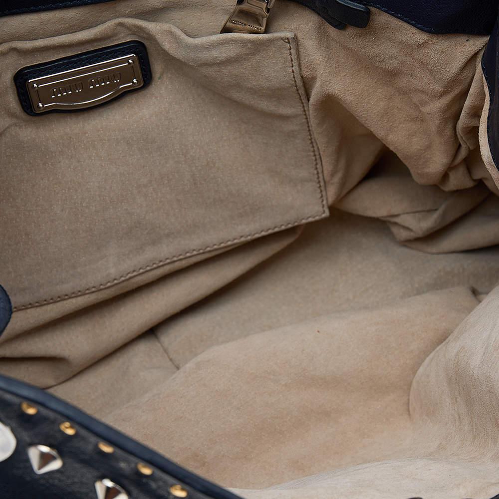 Miu Miu Navy Blue/Brown Leather Studded Chain Shoulder Bag 1