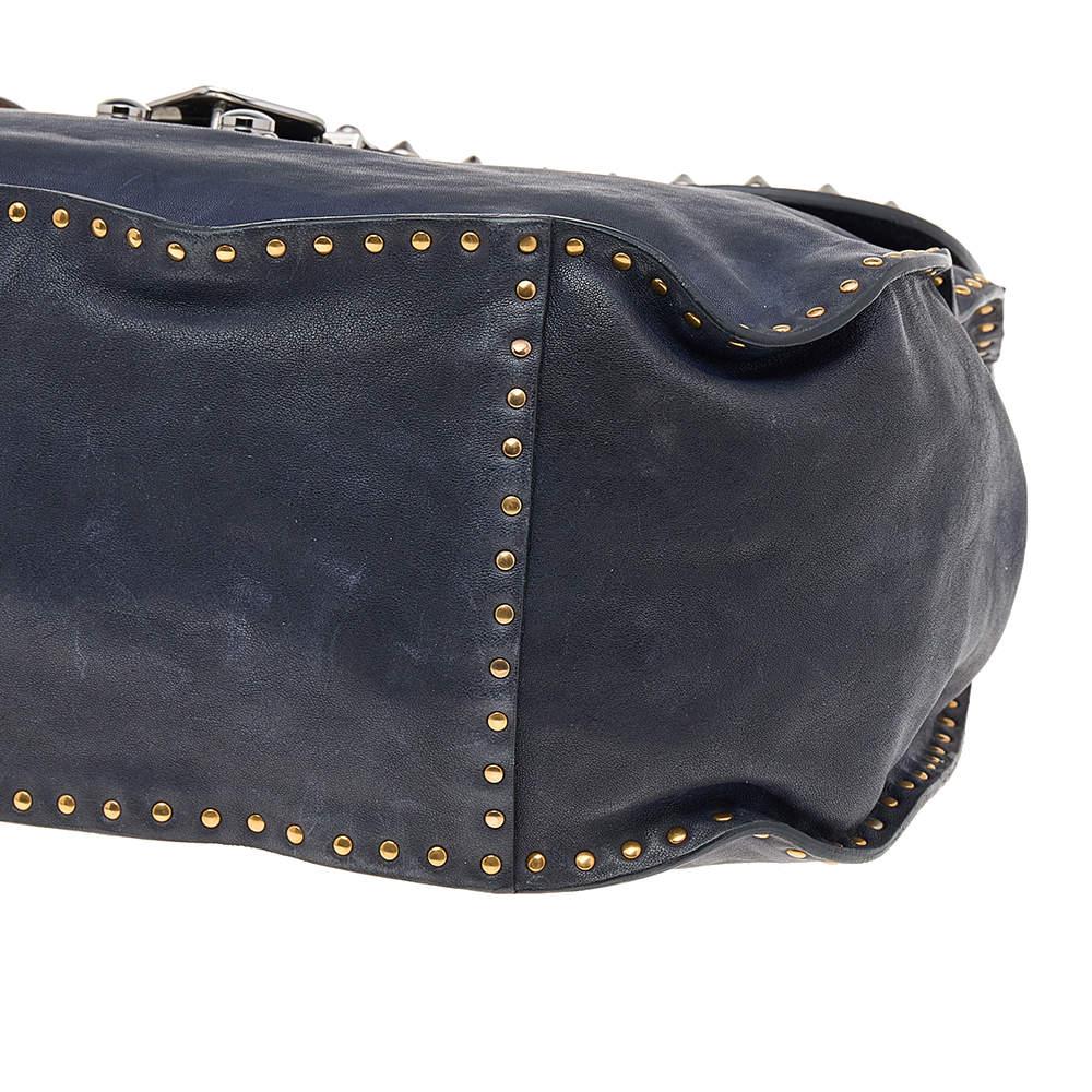 Miu Miu Navy Blue/Brown Leather Studded Chain Shoulder Bag 2