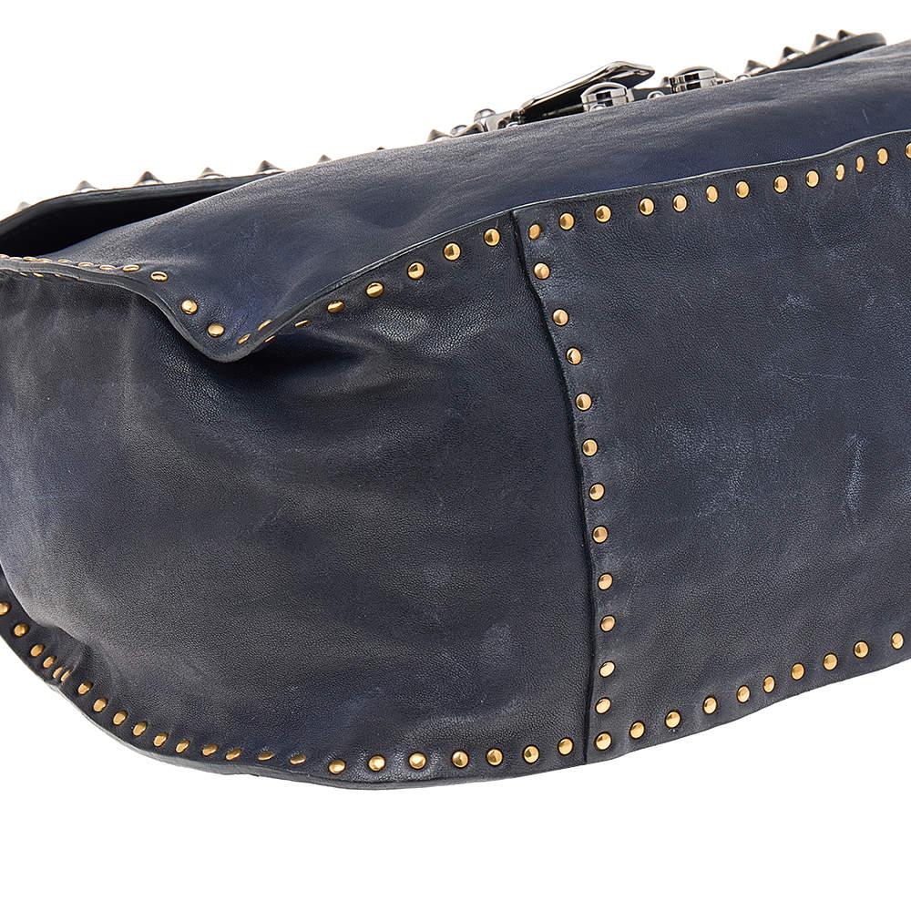 Miu Miu Navy Blue/Brown Leather Studded Chain Shoulder Bag 4