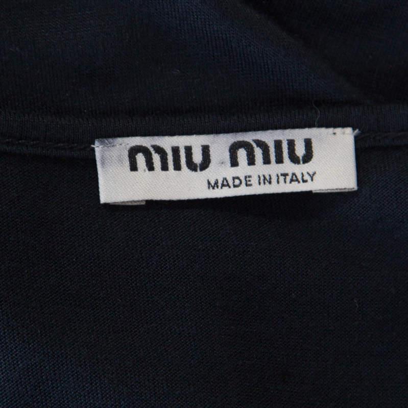 Robe froncée Miu bleu marine en jersey de coton S en vente 1
