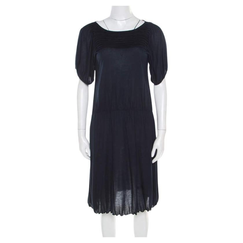 Miu Miu Navy Blue Cotton Jersey Gathered Dress S For Sale